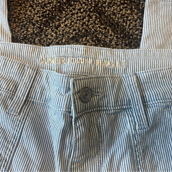 American Eagle Super High-Rise Baggy Wide Leg blue white striped carpenter pants - Picture 4 of 7